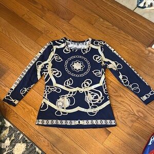 J. McLaughlin Blue and Cream Long Sleeve Tee